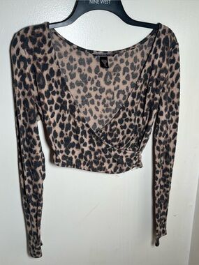 Victoria's Secret Leopard Wrap Crop Top - Black & Tan